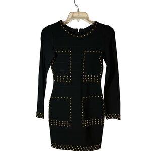 BRAND NEW!!! Black Bodycon Gold Studded Long-Sleeve Dress
